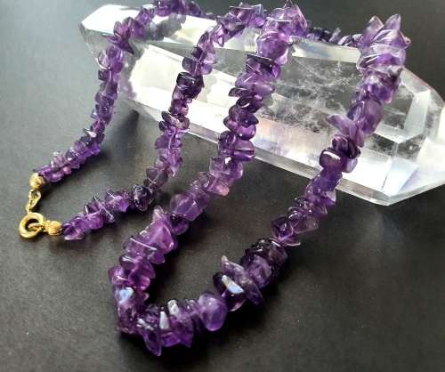 Antique Gold Doublé Necklace with real Amethyst appr. 42 cm, Very Noble